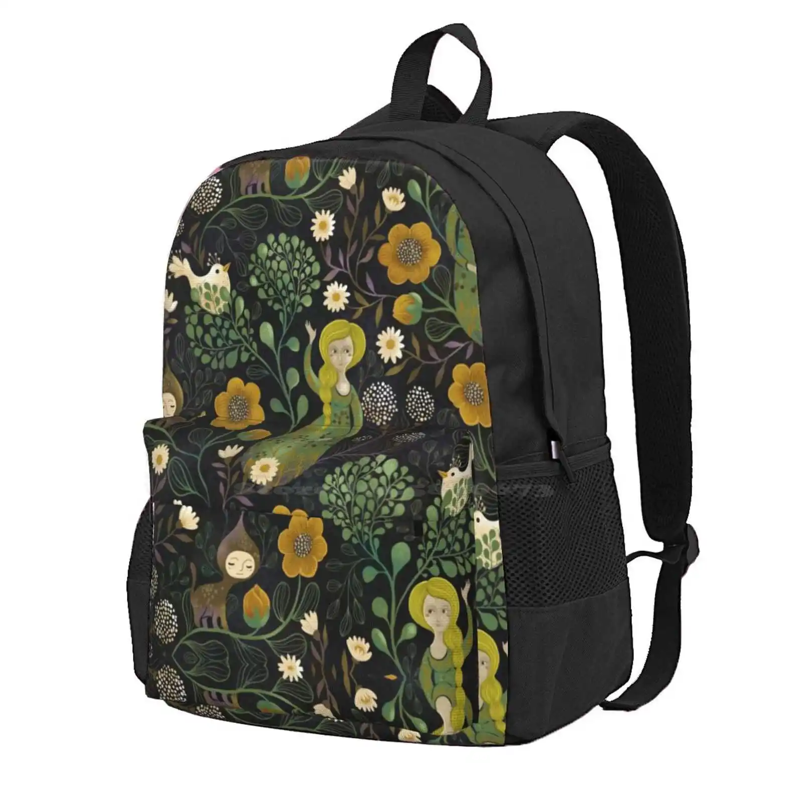 Spring Dreams 2020 Hot Sale Schoolbag Backpack Fashion Bags Spring Gaia Marfurt Pattern Floral Green Dark Whimsical Dreamy