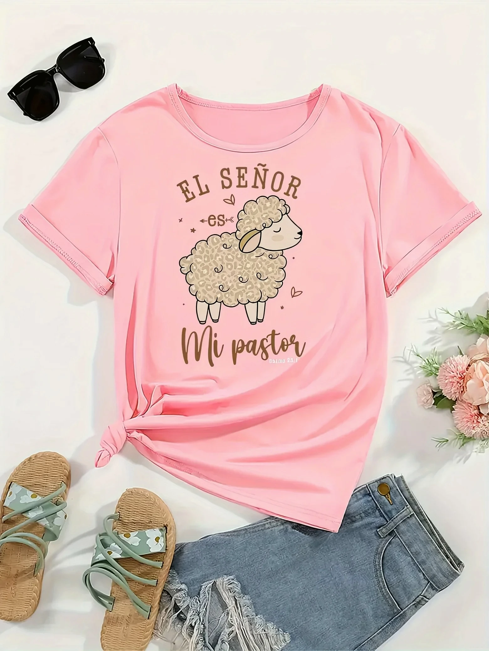 Women's T-shirt El Señor Mi Pastor Sheep Printed Casual Fashion Short Sleeve T-shirt Soft Comfortable Summer Women Clothing