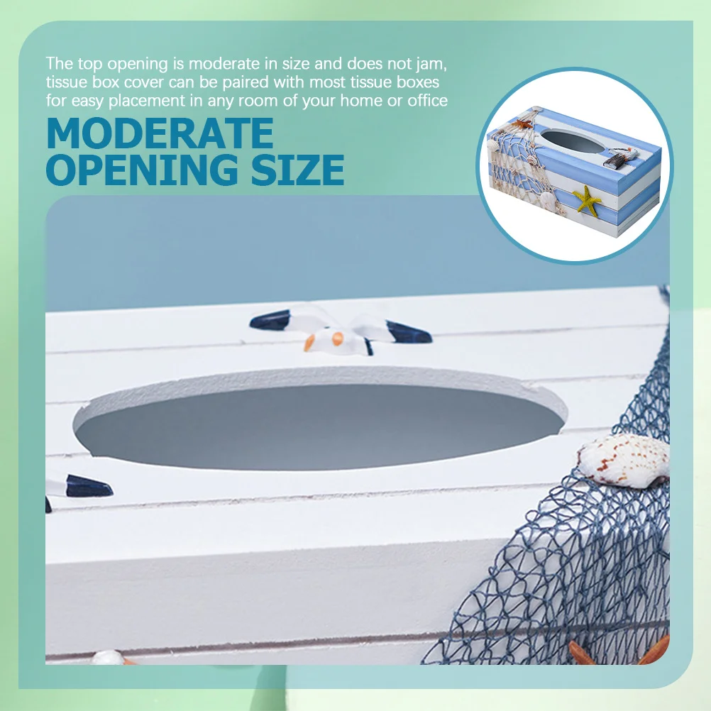 

1pc Sea Star Cover Wooden Rectangular Holder Mediterranean Style Decorative Organizer For Home Office Hotel Nautical Room