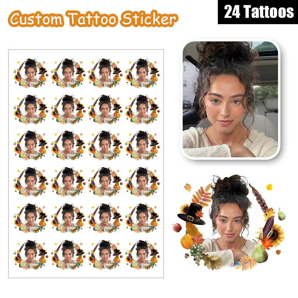 

24 Designs Thanksgiving Harvest Festival Hat Pumpkin Grapes Apple Pear Straw Sunflower Personalized Temporary Face Tattoo Party