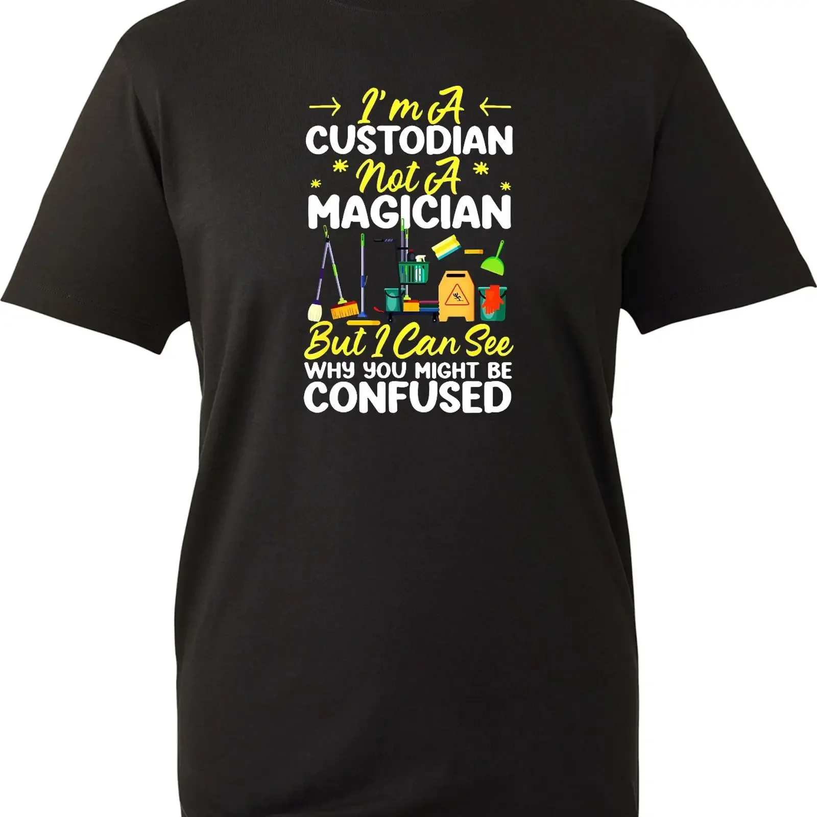 Mens Custodian T Shirt Im A Not Magician Funny Janitor  vintage Washed Slightly graphic Comfortable streetwear