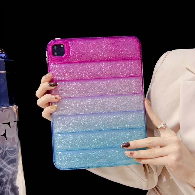 For iPad Pro 12.9 Case Luxury Glitter Rainbow Down Jacket Cases for iPad Pro 11 Air 5 4 10.9 10.5 7 8 10 2022 mini 6 Generation