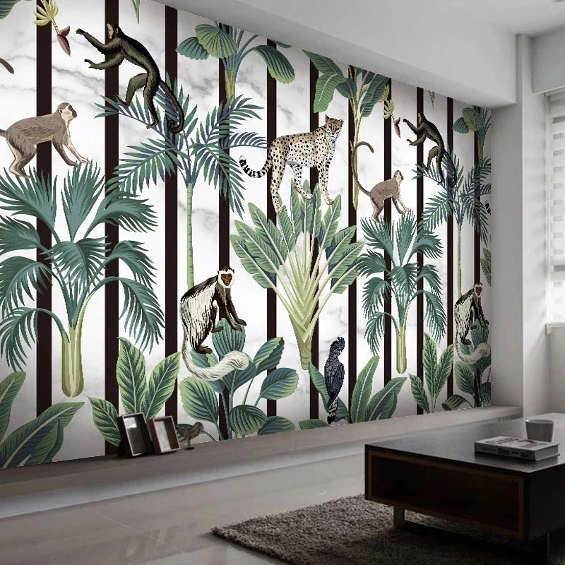 Custom Photo 3D Tropical Rainforest Animal Monkey Mural Wallpaper Modern Bedroom Living room TV background restaurant leopard 8d