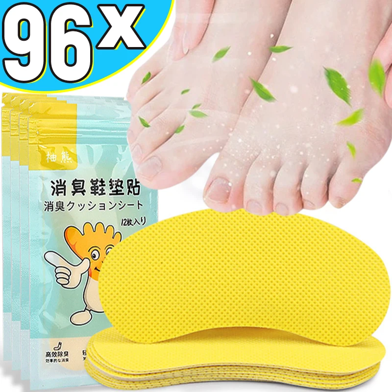 12/90pcs Invisible Lemon Deodorant Shoes Stickers Women Men Foot Care Deodorant Paddings Athlete's Foot Soothing Insole Patch