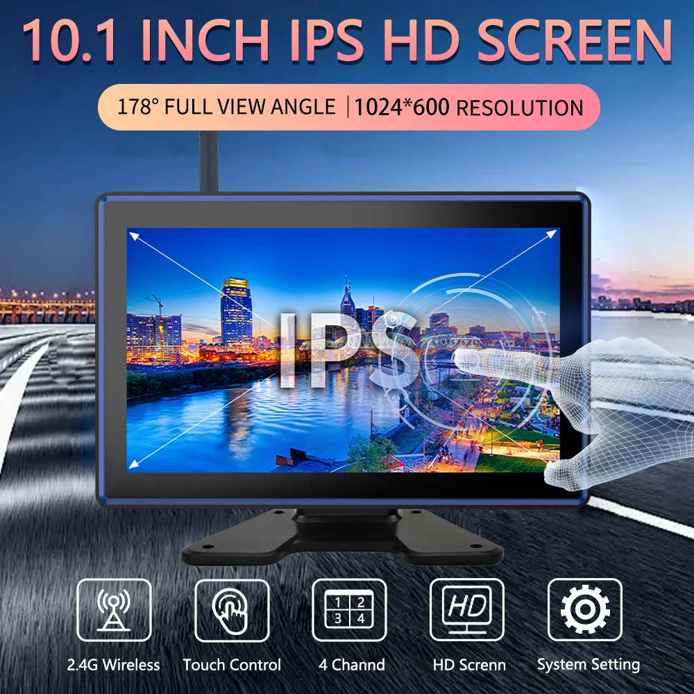 10.1 Inch Touch Screen HD Digital Wireless Camera Monitor System 2-Channel Camper/ Truck/ RV DVR Recorder IR Night Vision