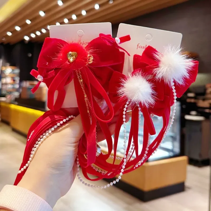 

Chinese Style Children's New Year Hair Clip Red Top Clip Hair Clip Girls' Headwear Princess Butterfly Clip Hair Accessory