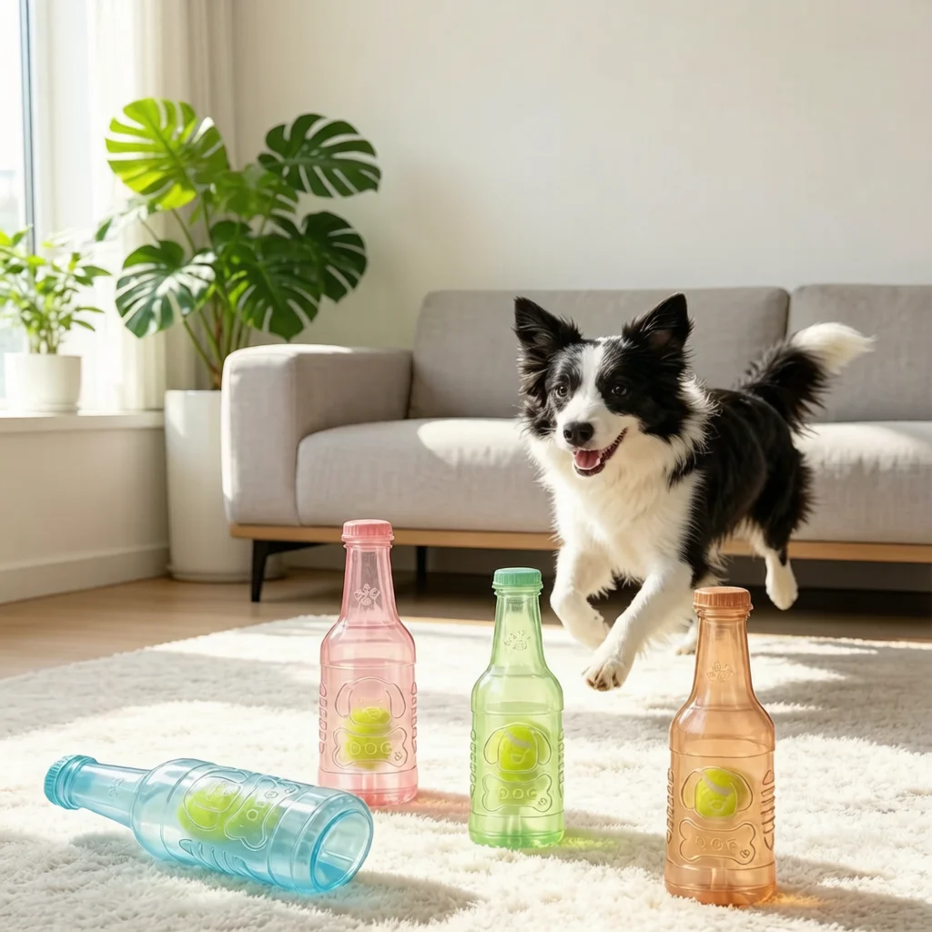 Pet Chew Toy TPR Bite Resistance Beer Bottle with Tennis Ball Toy Puppy Teeth Grinding Dog Cat Chewing Squeaky Interactive Toys