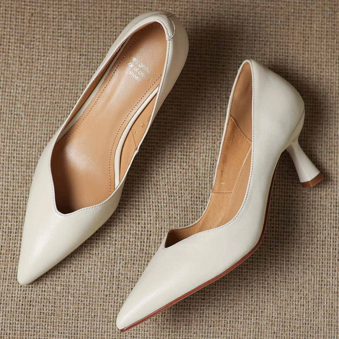 

2026 Новые весенние женские туфли-лодочки без шнуровки из натуральной кожи с острым носком, элегантные женские туфли на тонком высоком каблуке 6 см, вечерние модельные туфли на каблуке 40