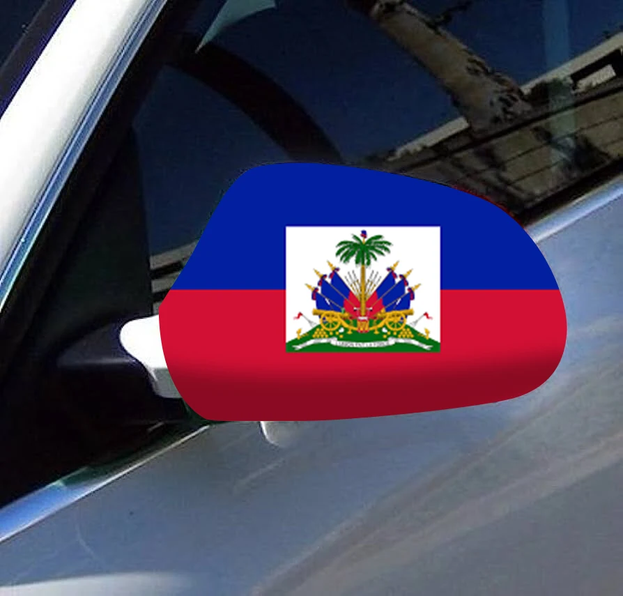 Directly Delivery 2 Pcs Free Size Four-way stretch fabric  Haiti Flags Car Mirror Cover