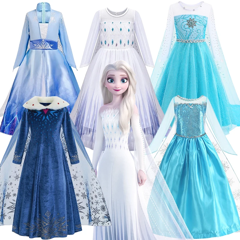 Frozen Elsa princesa para niñas Cosplay disfraz de Disney niños malla Reina de la nieve carnaval fiesta de cumpleaños vestir ropa 2-10 años vestido