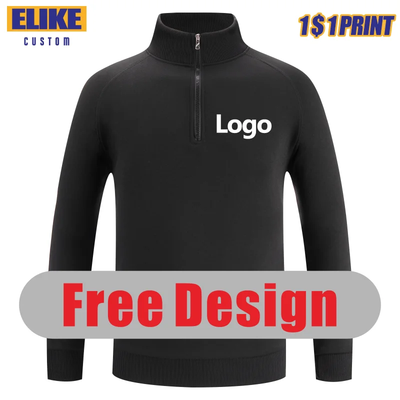 ELIKE-suéter de felpa con media cremallera para hombre y mujer, sudadera con logotipo personalizado, diseño Personal, bordado en 6 colores, alta