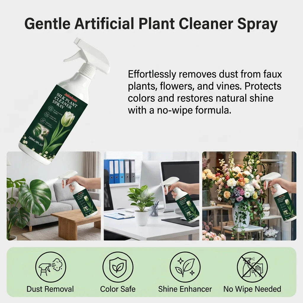 Artificial Plant Cleaner Water-Based Dust Remover Shine Restorer for Faux Greenery No Wipe Formula Home Office Decor 120ml