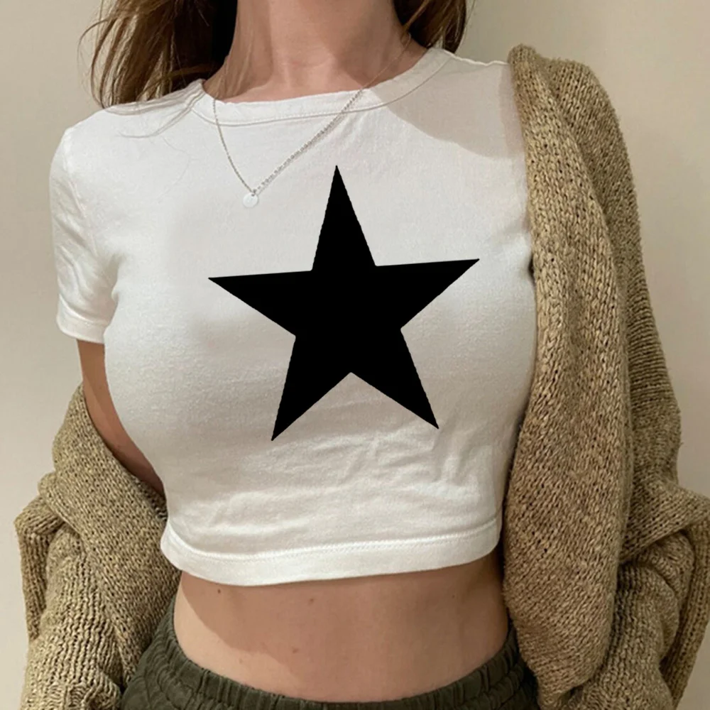 star print cyber y2k yk2 crop top girl Harajuku 2000s trashy tee t-shirts