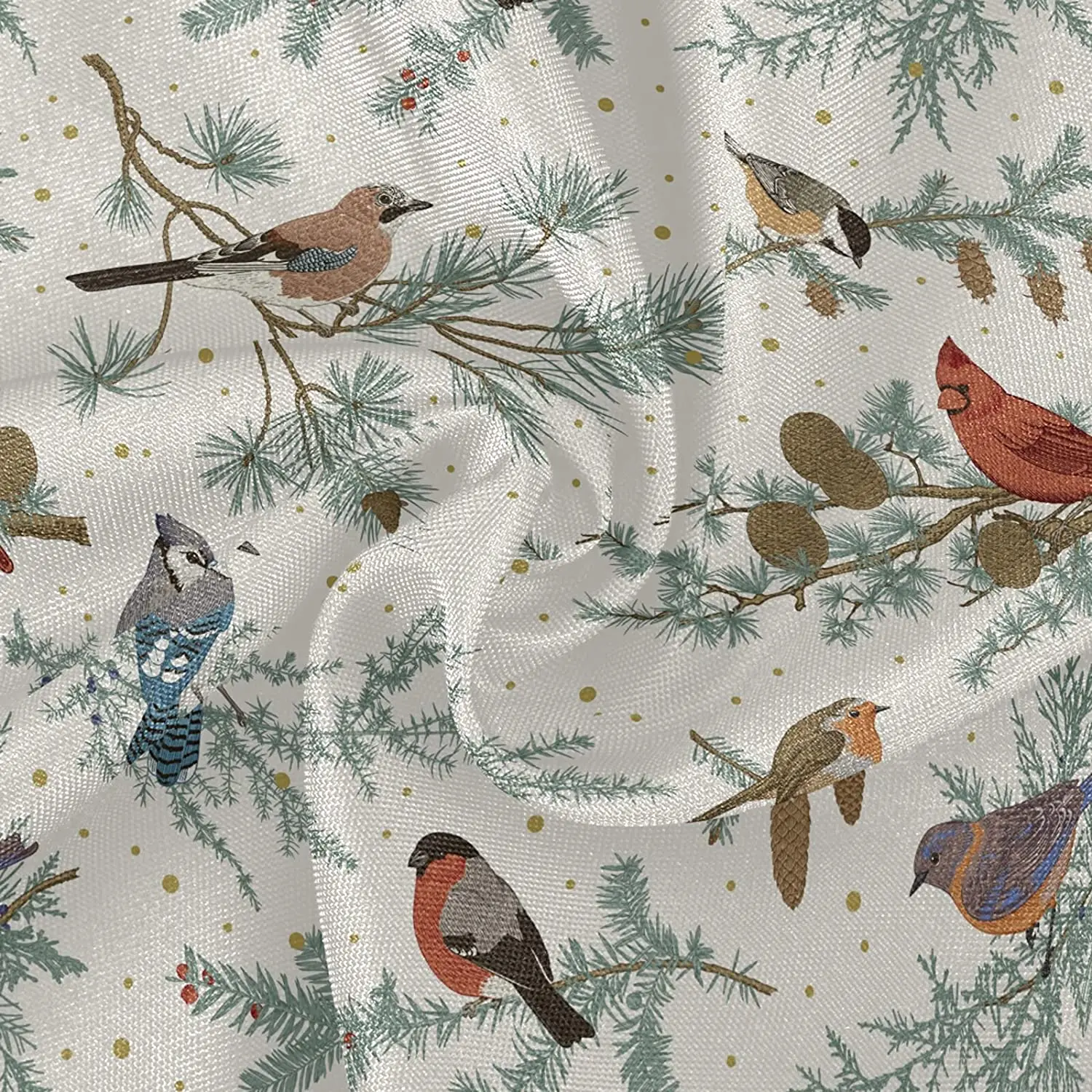 Vintage Tree Cardinal Round Table Cloth Winter Birds Classic Polyester White Lace Tablecloth 60 Inch for Dinner Table Decor