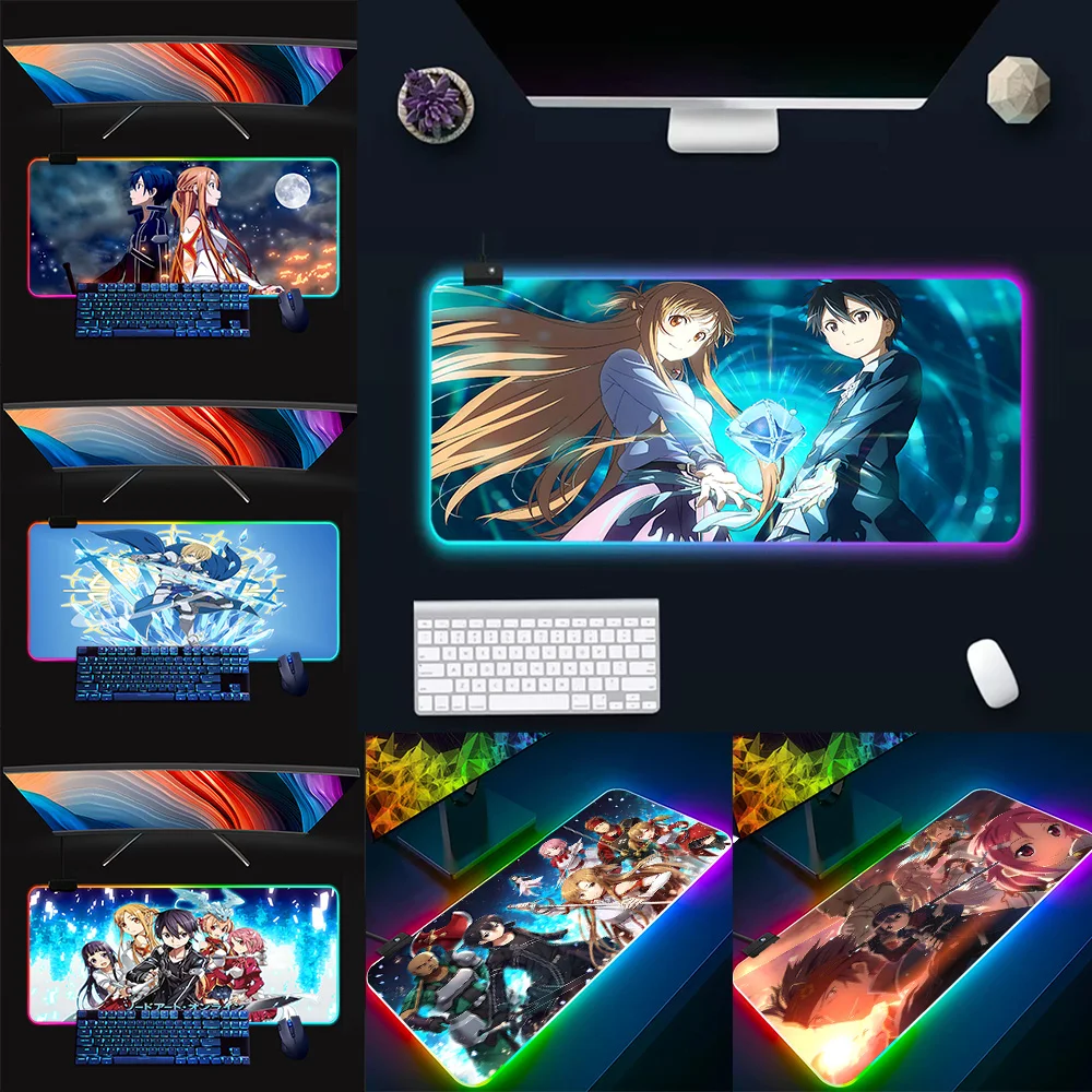 

Sword Art Online RGB Pc Gamer Keyboard Mouse Pad Mousepad LED Glowing Mouse Mats Rubber Gaming Computer Mausepad