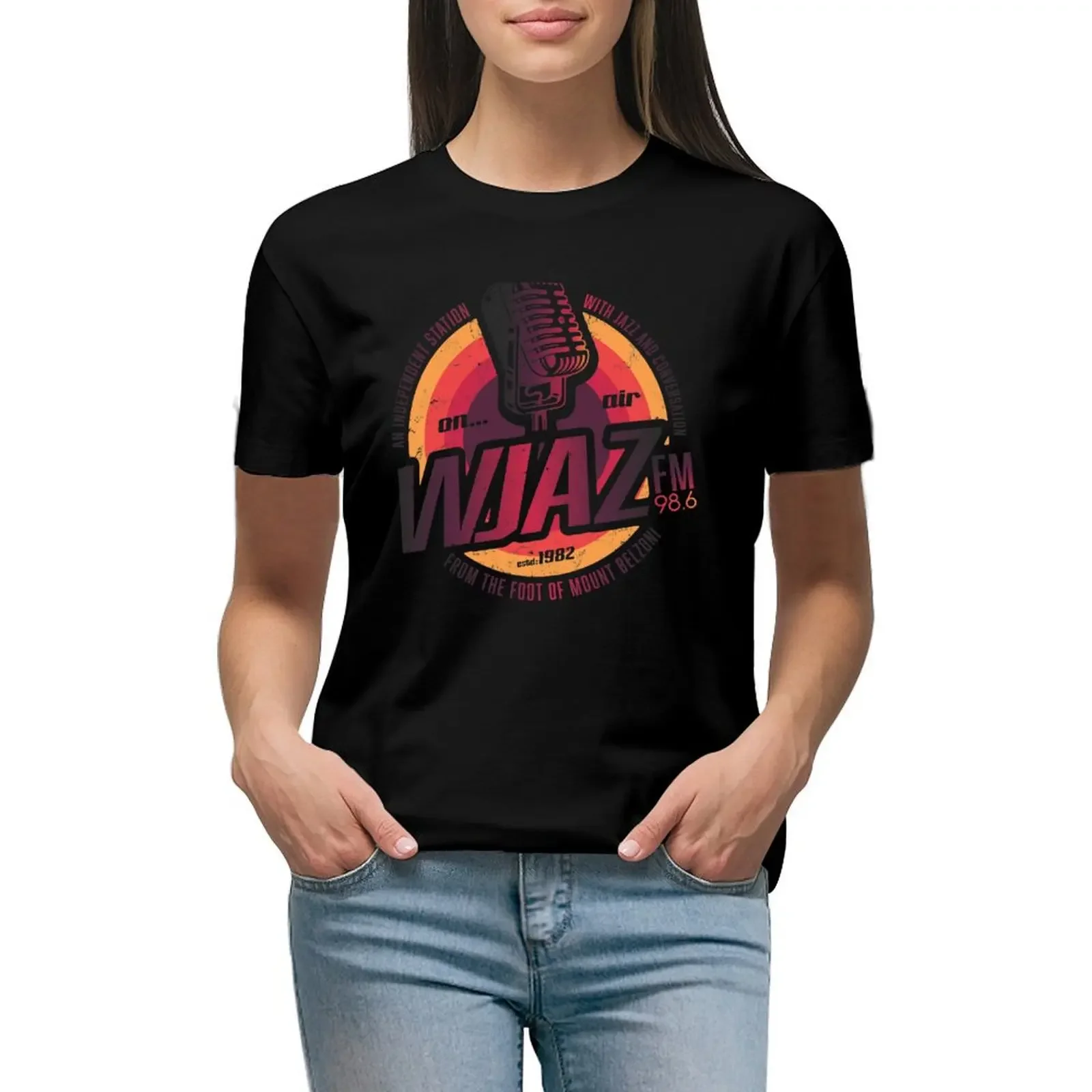 

Vintage Radio Design WJAZ T-Shirt funnys customs Blouse plus size tops t shirts for Women graphic