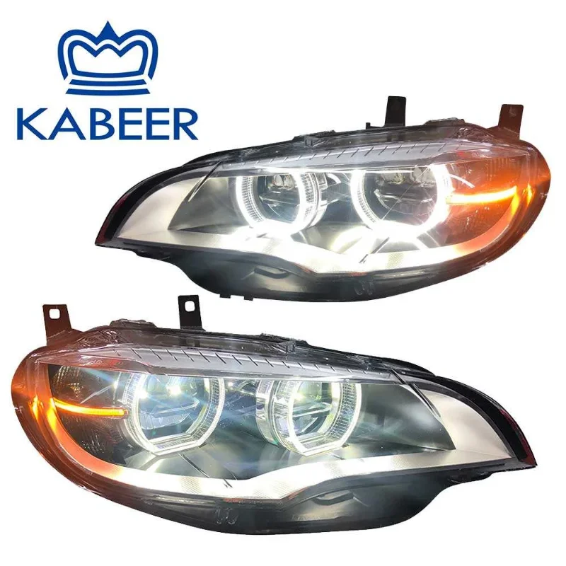 2PCS Car LED Headlight Light Assemblies For BMW X6 E71 2008-2014 DRL Car Double Lens Full LED Front Lamps DRL Turn Signal PnP
