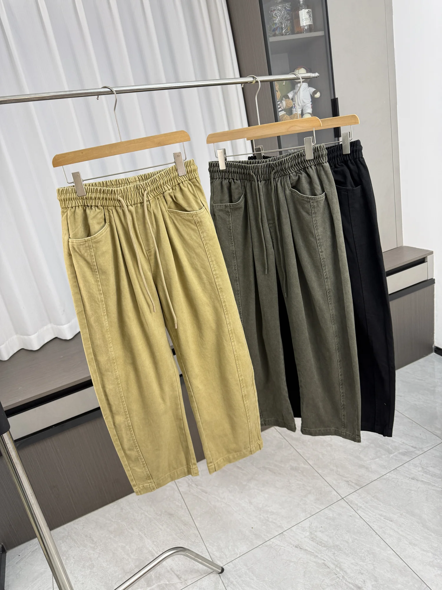 

Men's Retro Faion Thiened Cotton Straight Leg Pants Autumn Winter Waed Casual Trousers Wide Leg Long Pants
