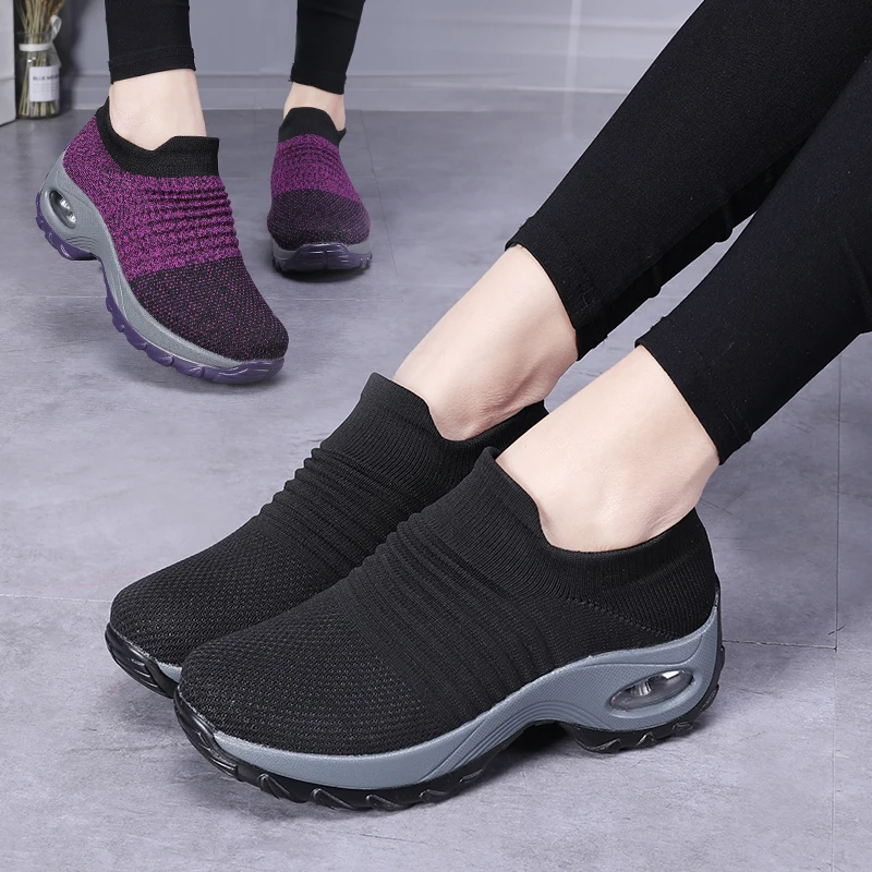 Women Platform Sneakers Woman Casual Shoes Cushion Sneakers Ladies Comfortable Low Top Sock Sneakers Non-slip Walking Shoes