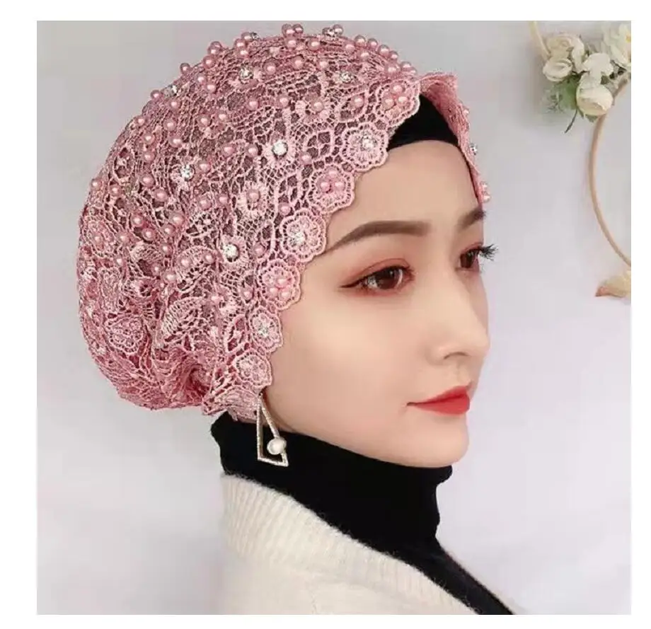 2022 New Fashion Mulism Hijabs hat Jersey Hijab Islamic Turban Scarf Beads Bonnet Instant Cap Shawl