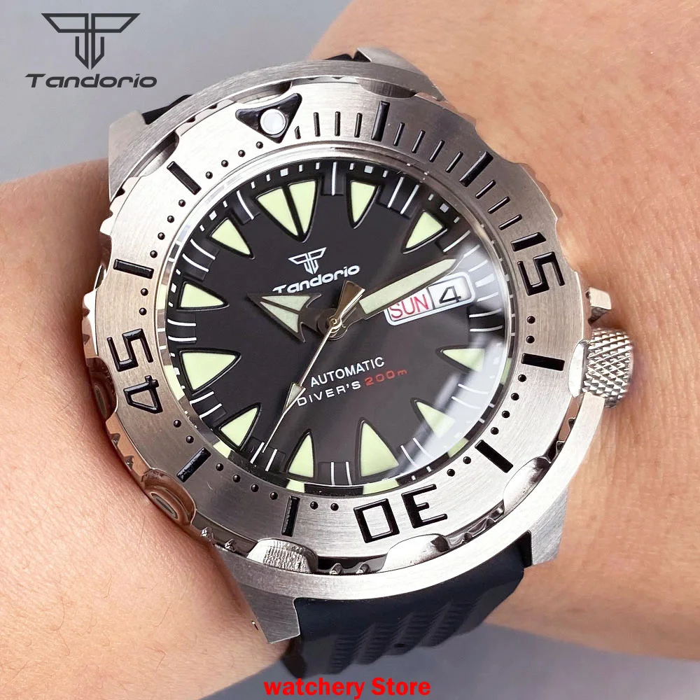 NH36 Day/Date Automatic Movement Men Dive Watch 42mm Black Dial Monster Sapphire Glass 200m Waterproof Luminous Mechanical