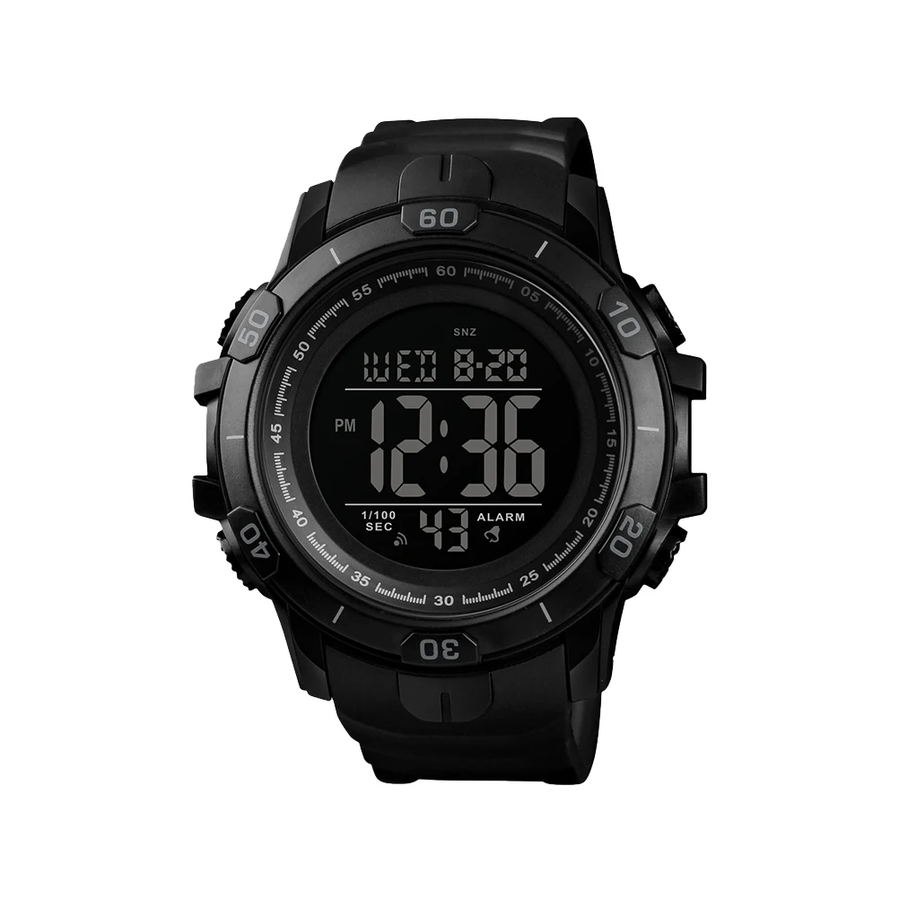 

50M Waterproof Digital Watch Men Sport Outdoor Swimming Diving Alarm Dual Time Luminous Wristwatch Black Abs Case