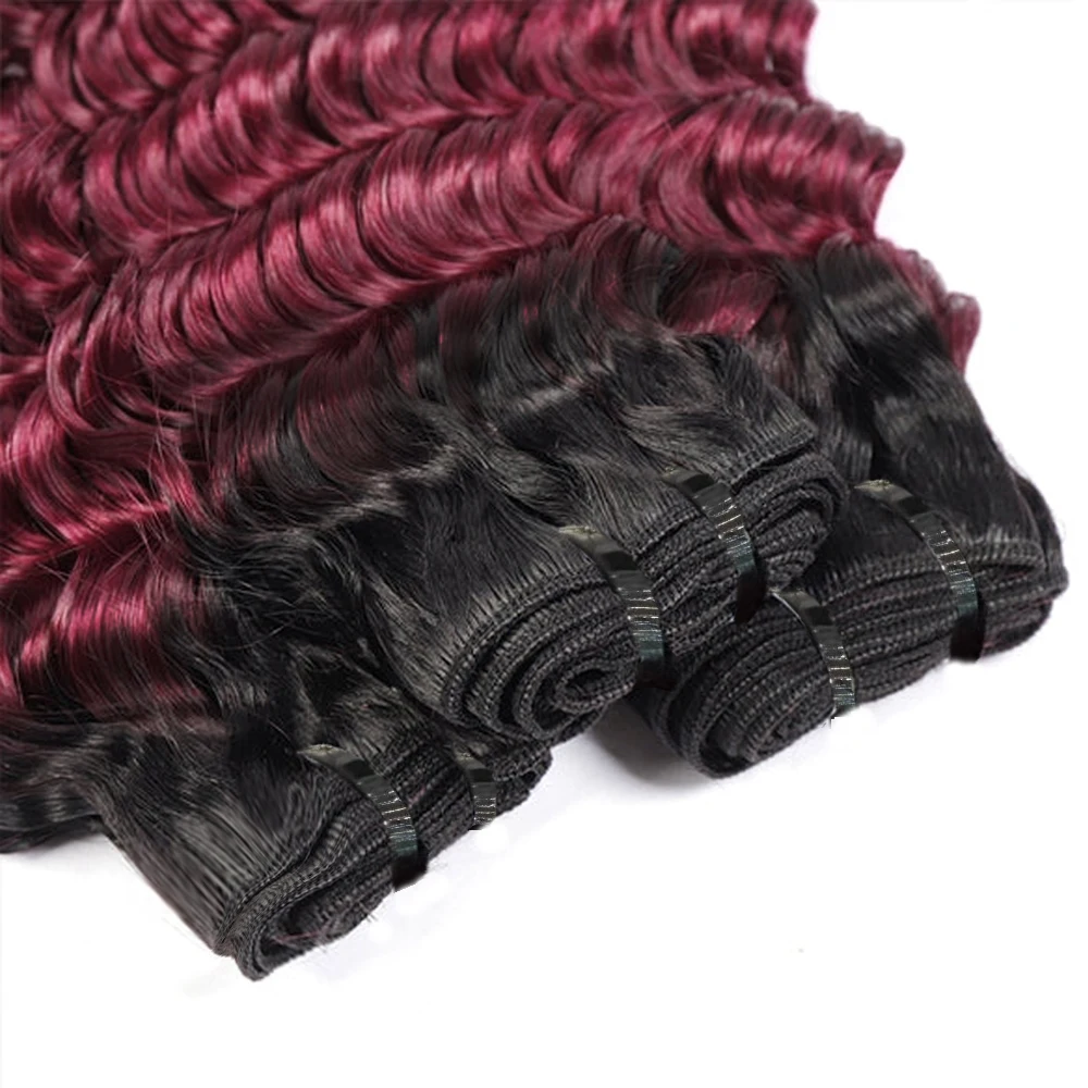 16A 100% Human Hair 1B/99J Burgundy Deep Wave Human Hair Bundles Double Weft  Wine Red Hair Weave Virgin Hair Extensions 1/3Pcs
