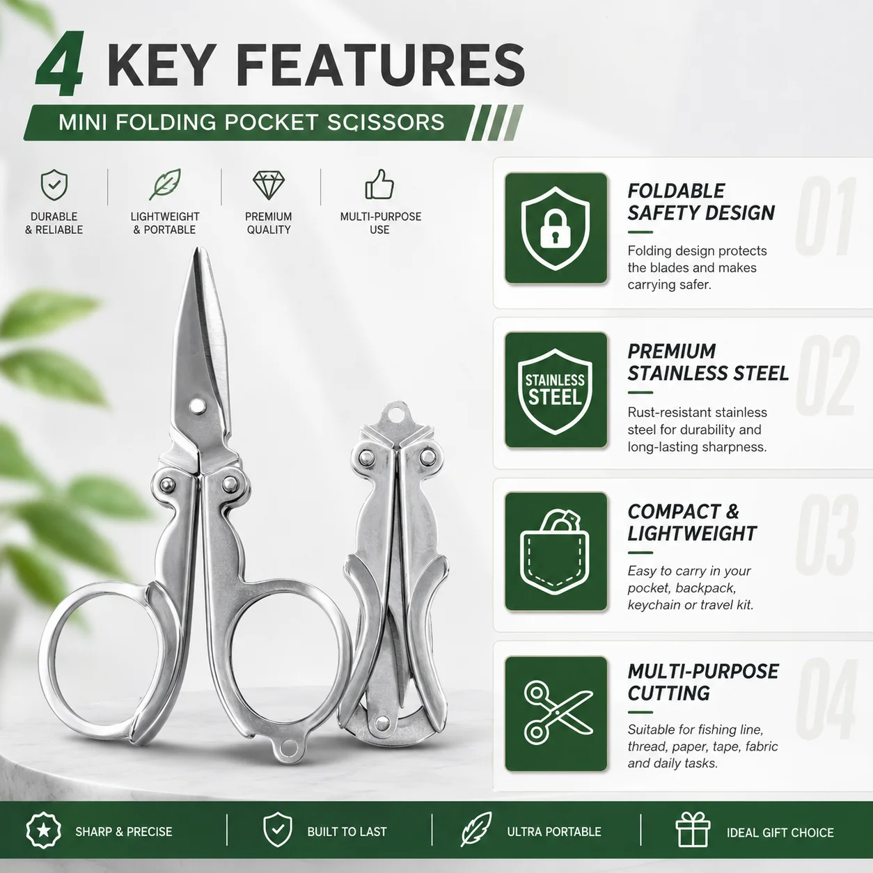 Mini Folding Pocket Scissors Stainless Steel Portable Travel EDC Scissors Compact Folding Cutter for Camping Fishing Sewing Ever