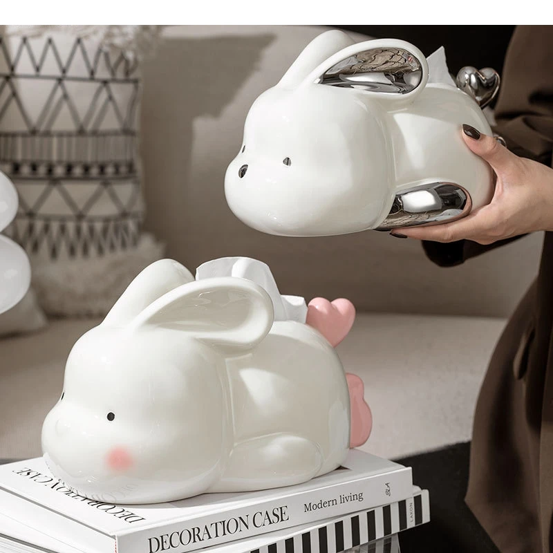 Cartoon Rabbit Shaped Ceramic Tissue Box Living Room Tabletop Napkin Paper Removable Household Products