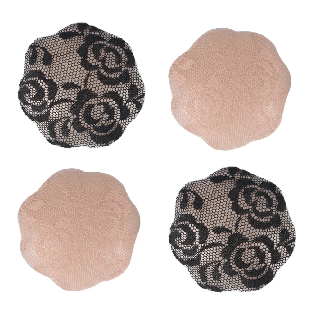 

2Pairs Silicone Breast Pasties Adhesive Lace Covers Reusable Invisible Push-Up Pads for Strapless Backless Evening Dress