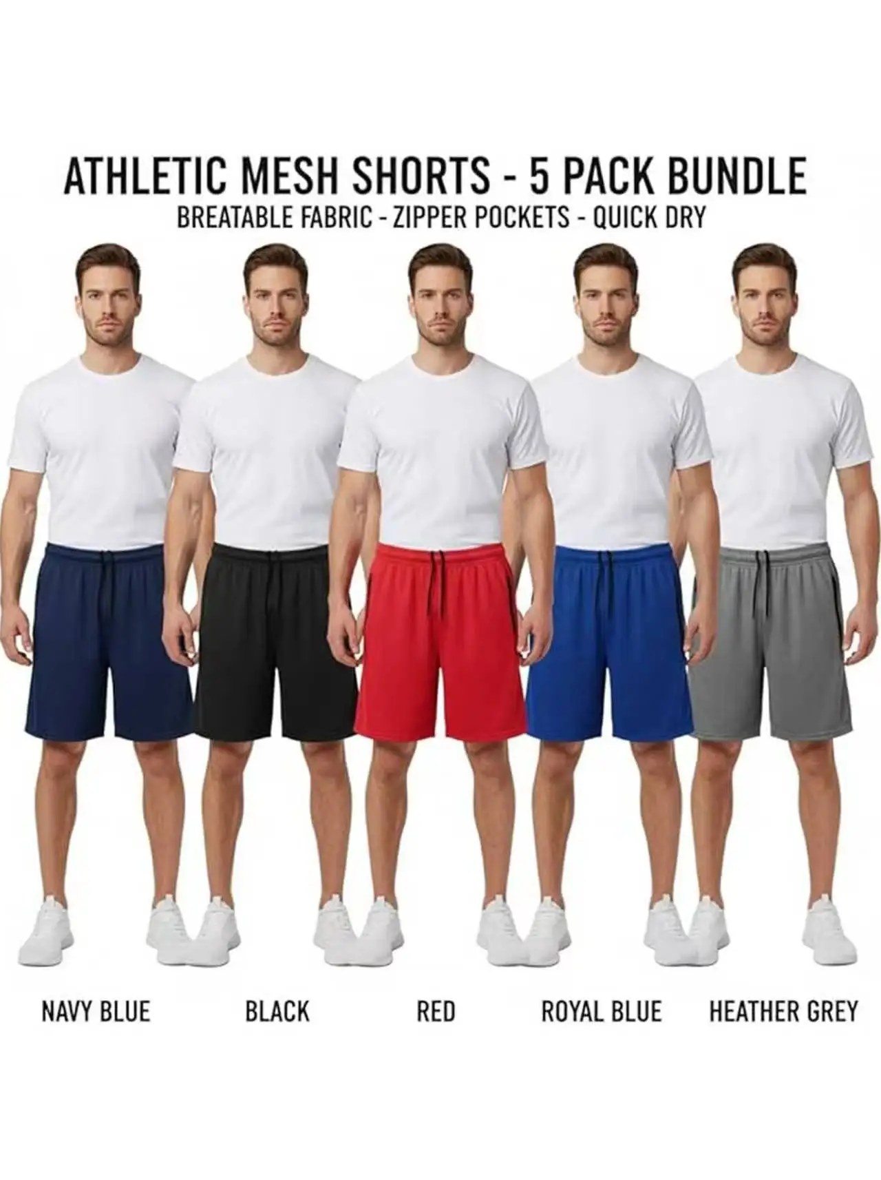 

1Pack Mens Basketball Shorts with Zipper Pockets, 9 Inch Mesh Athletic Gym Running Shorts Quick Dry