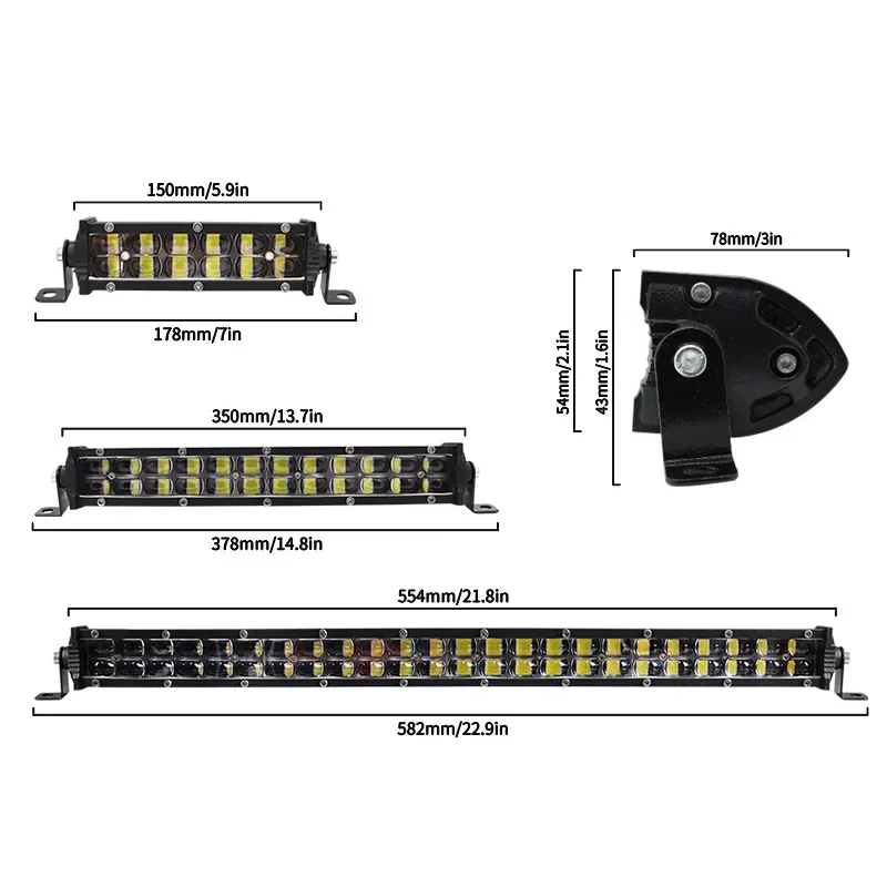 Automobile LED Refitted Headlights Ultra-thin Double Long Strip Lamp Lens Cross-country Front Bumper Net Auxiliary Lighting Lamp