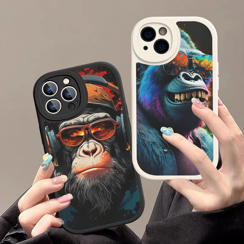 COOL Monkey Gorilla Ape Phone Case Hard Leather For IPhone 16 15 14 13 12 Mini 11 14 Pro Max Xs X Xr 7 8 Plus Fundas