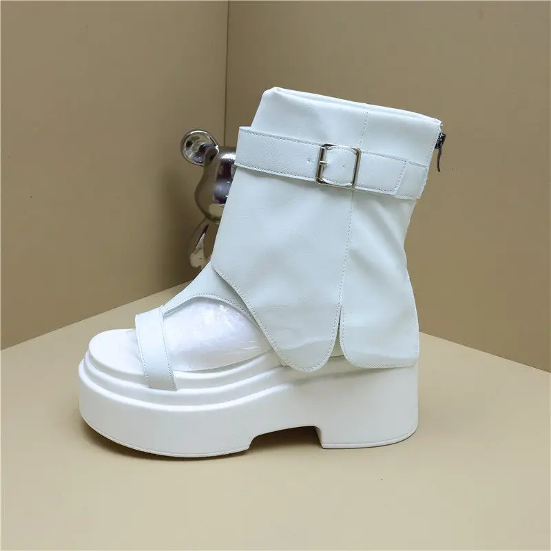 Summer 2026 New Gladiator Sandals Women 10cm Elevator Shoes Open Toe Hollow Out Side Zipper Fashion Breathable Roman Booties