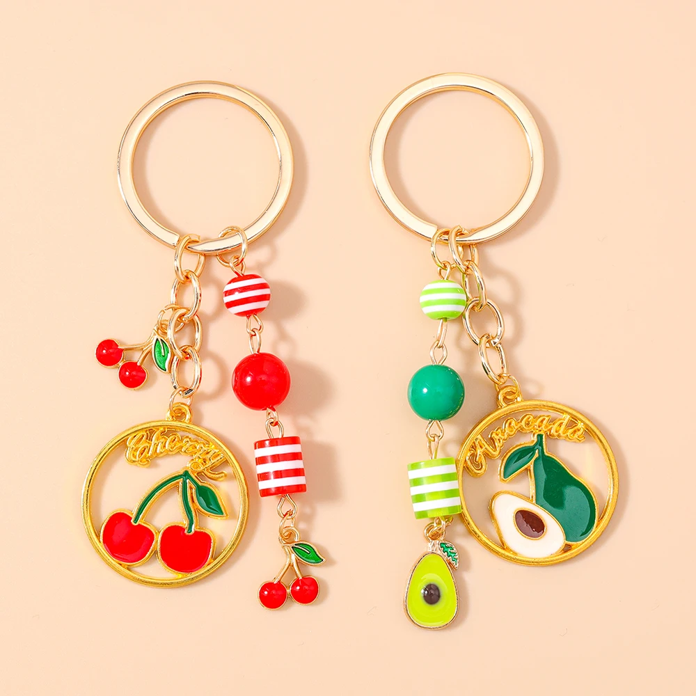 

Cute Enamel Avocado Cherry Keychain Fruit Key Ring for Women Girls Handbag Pendants DIY Key Chain Gift