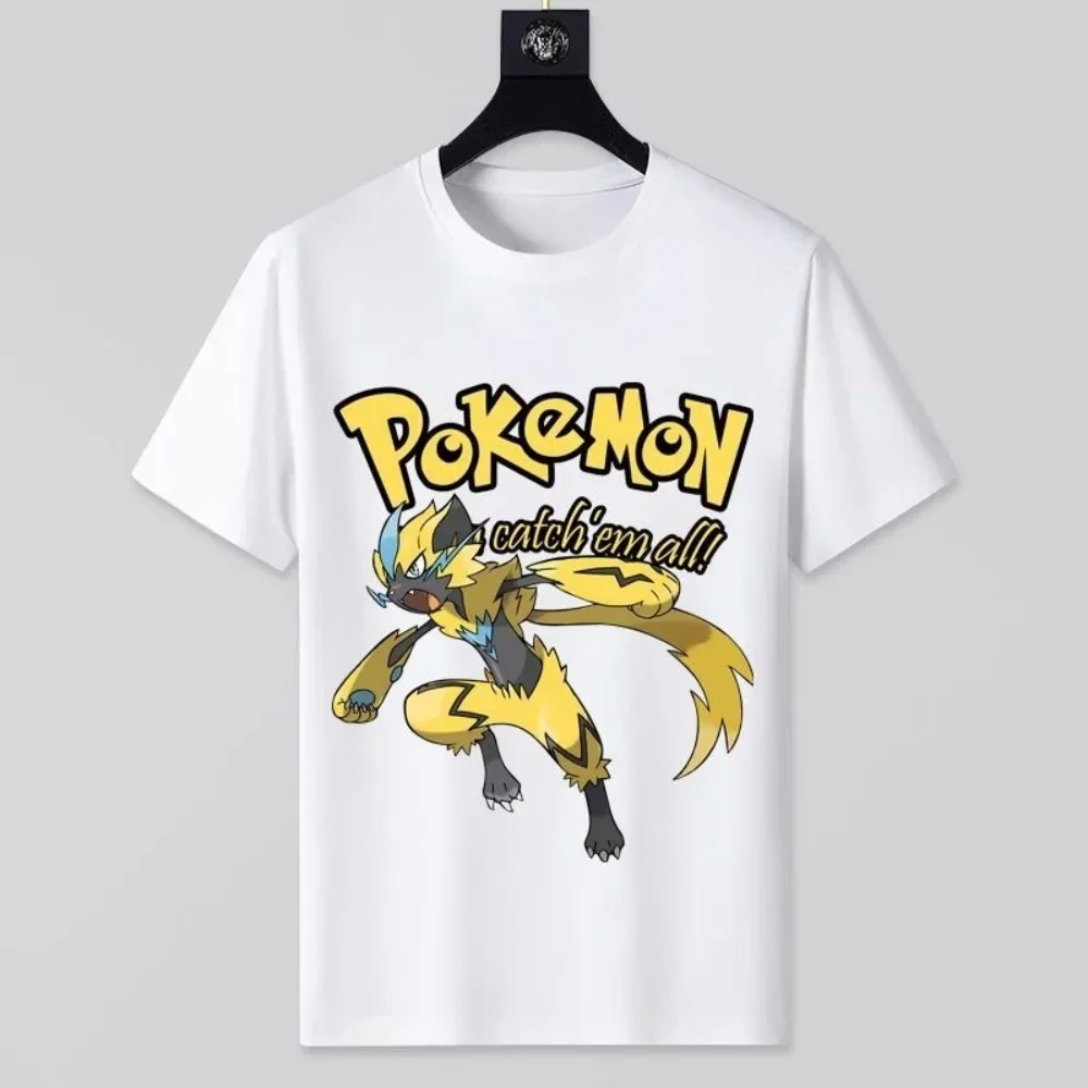 Men's New Summer New Pokémon Print White T-shirt Men's and Women's Original Style Loose Casual Trend Versatile Short-sleeved Top