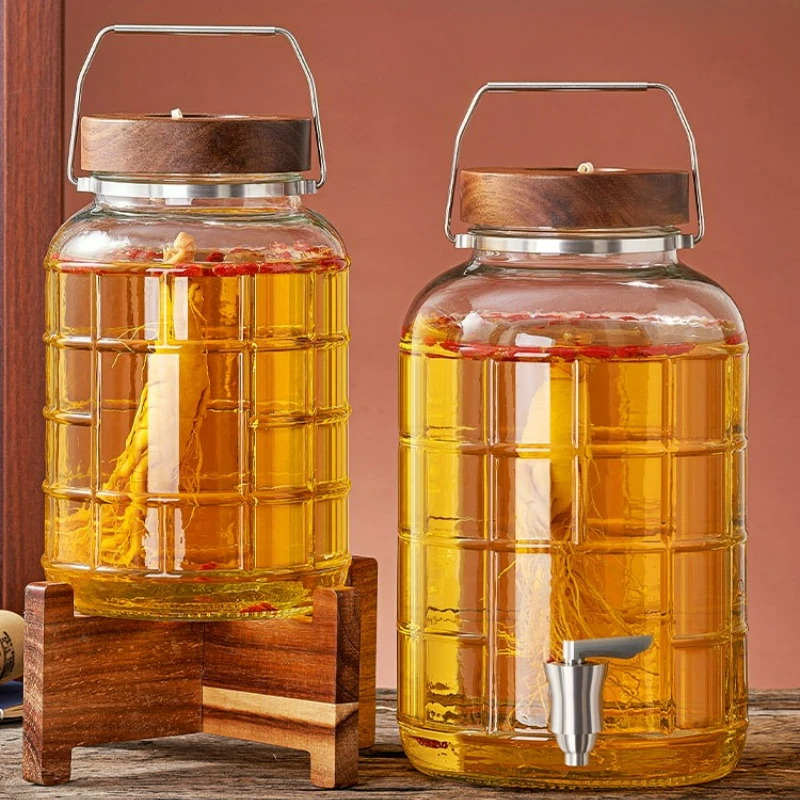 Sealed Glass Wine Bottle with Faucet Large Capacity Liquor Jar for Home Brewing Herb Medicine Storage Set Jar Box Storage