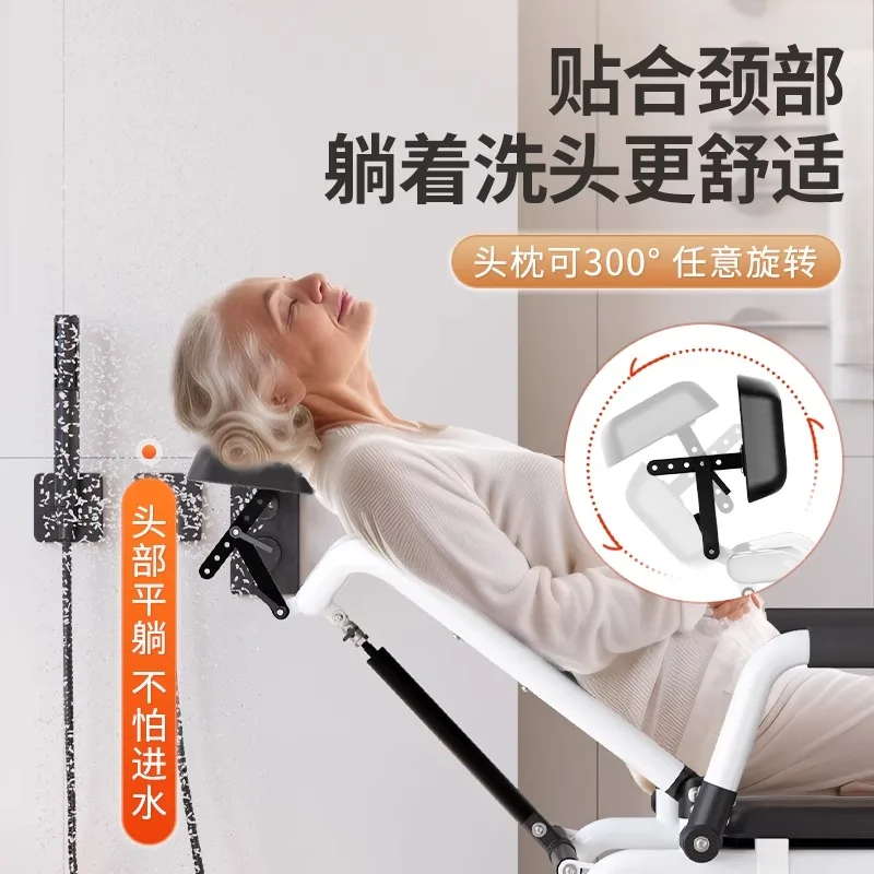 رجل يبلغ من العمر كرسي المرحاض عجلة حمام كرسي الرعاية المنزلية نصف مستلق كرسي شامبو المريض المعاقين مرحاض محمول