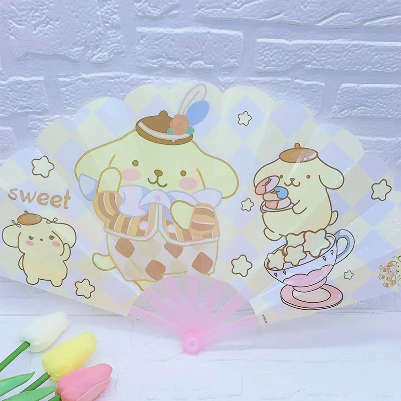 Cinnamoroll Kuromi Sanrio Cute Seven Folding Fan Summer Portable Cartoon Pompompurin My Melody Children Plastic Fan Toy for Girl