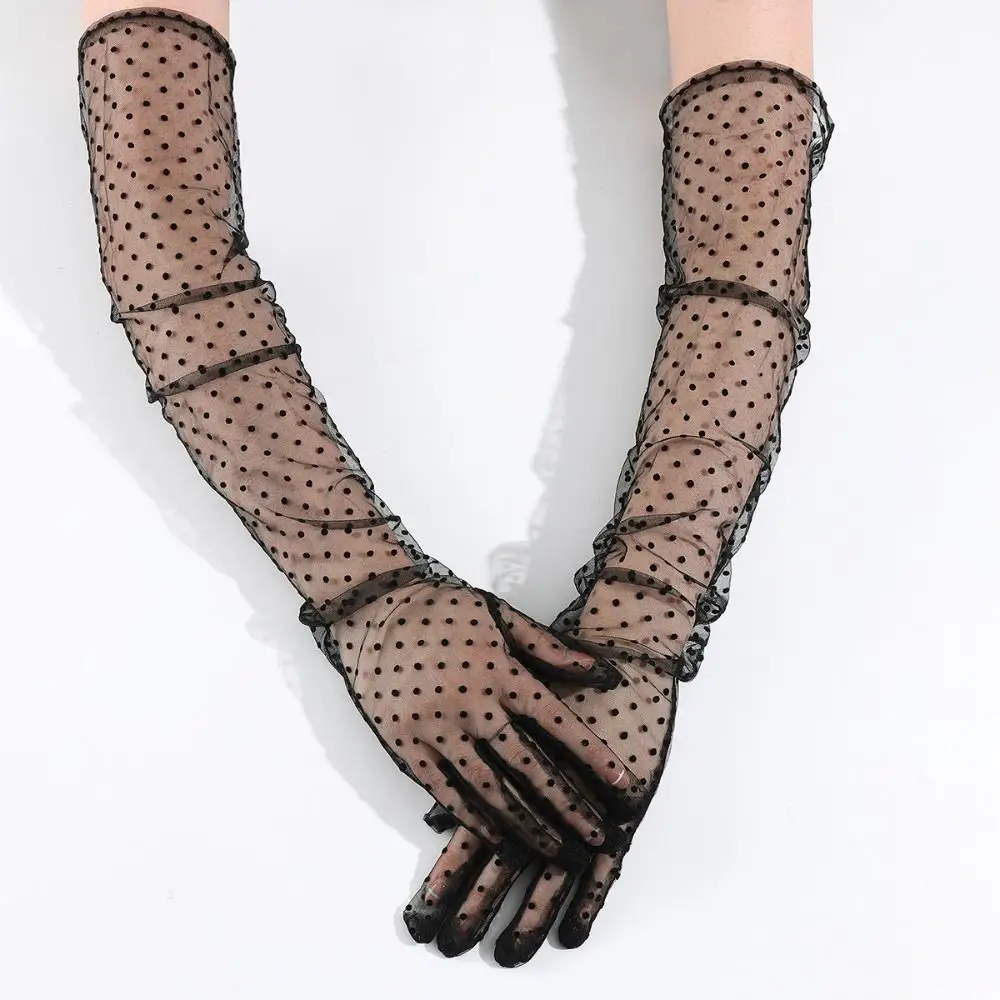 

Ultra Thin Long Tulle Gloves Summer Stretchy Lace Full Finger Mittens Sunscreen Transparent Gloves for Women Girls Wedding