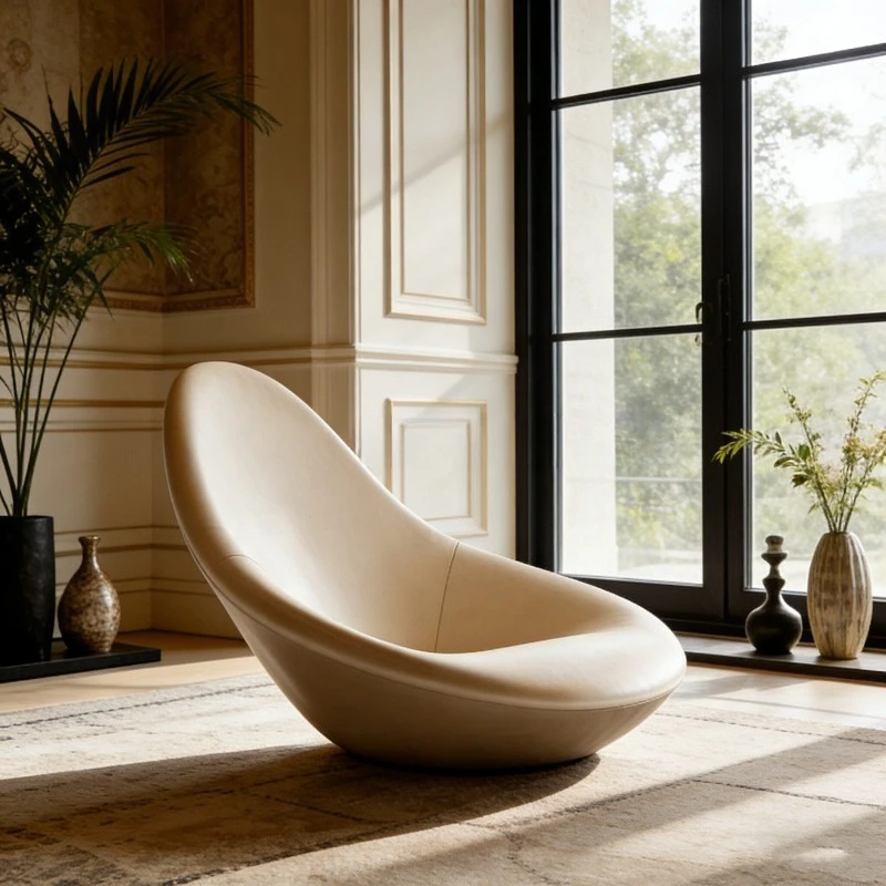 Eggshell modern simple single lounge chair, living room model room, light luxury lazy lounge chair