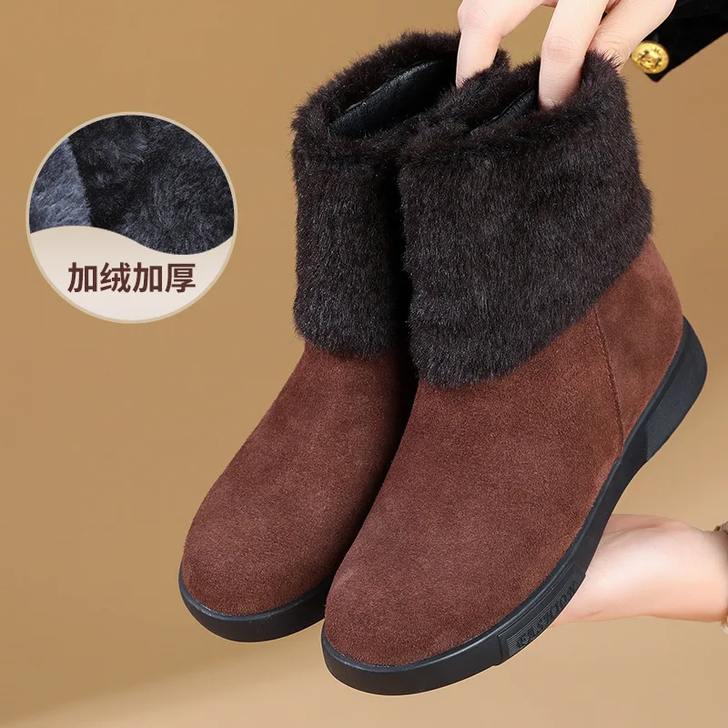 ZXRYXGS طبقة الرأس البقرة المدبوغ النساء أحذية الثلوج الأحذية 2025 موضة جديدة أنيقة الشتاء القطن الأحذية شقة لينة وحيد أحذية كبيرة الحجم