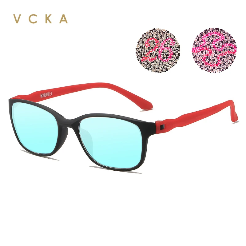 VCKA Ultralight TR90 Square Red-green-blind Color-weak Glasses Men Women  Correction Color-defining VintagFunctionality Eyewear