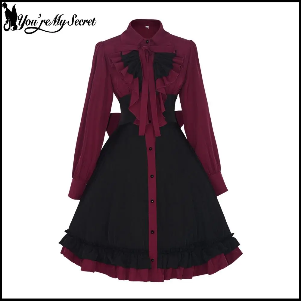 

[Ти мой секрет] готическое платье, женский средневековый женский карнавальный костюм, темно-красное платье, наряд в стиле аниме, винтажная одежда для бальных вечеринок