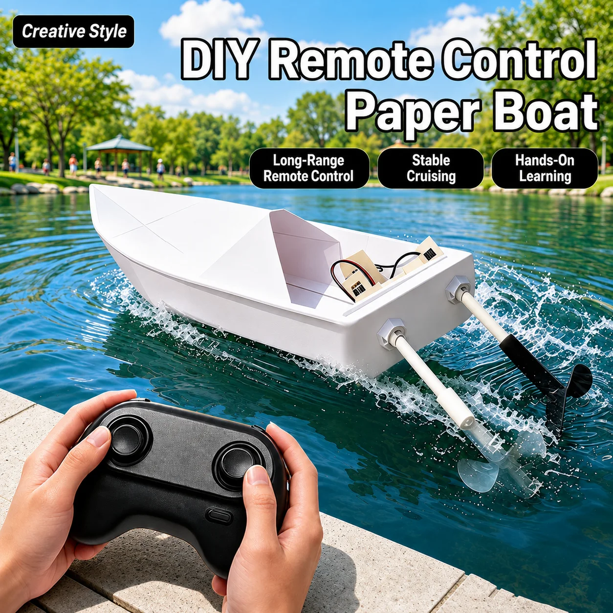 Remote Control 2.4G DIY Paper Boat Kit Dual Propeller RC Power Module STEM Science Educational Toy for Kids