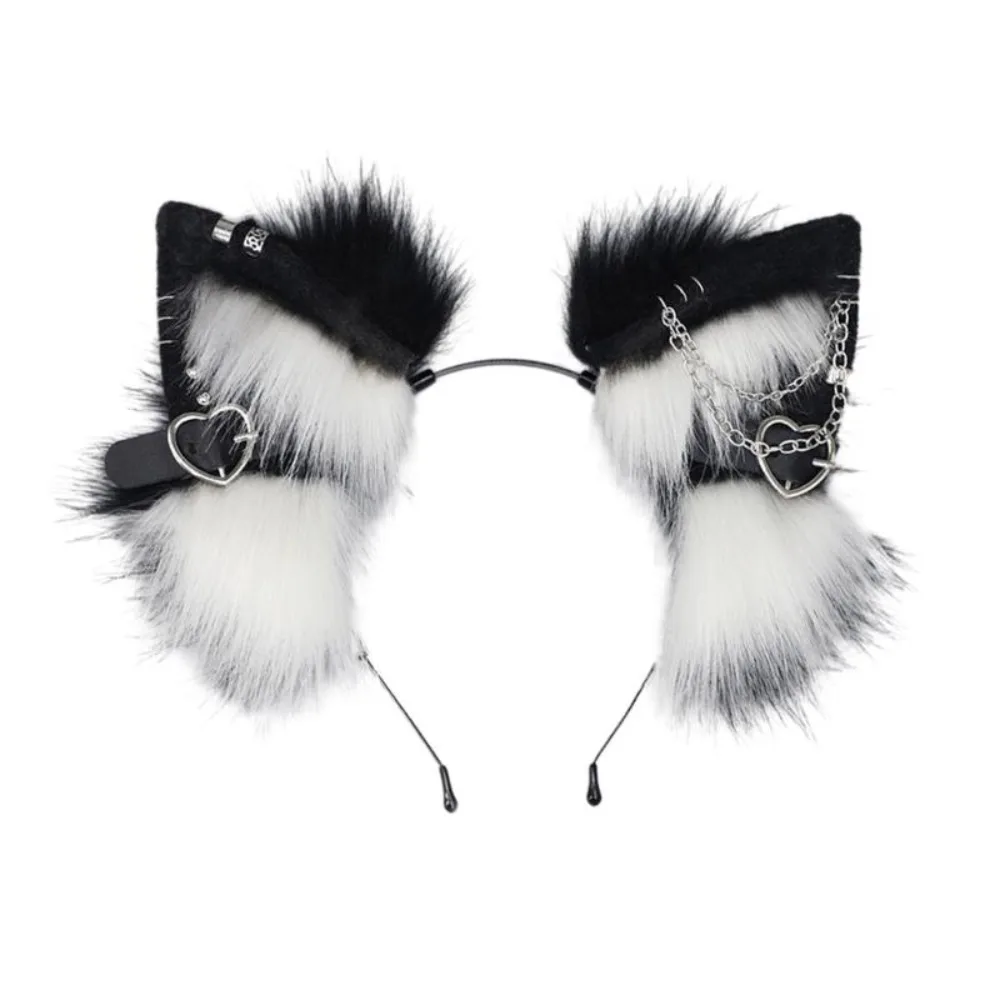 

Hairpin Cat Ear Lolita Hair Band Belt with Love Pendant Plush Headband Hair Accessories Headdress Halloween Cosplay Costume
