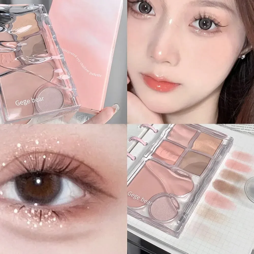 Pinky Heart Gege Bear Eyeshadow Palette Matte Pearlescent Earth Color Sequin Long-Lasting Eyeshadow And Contour Palette