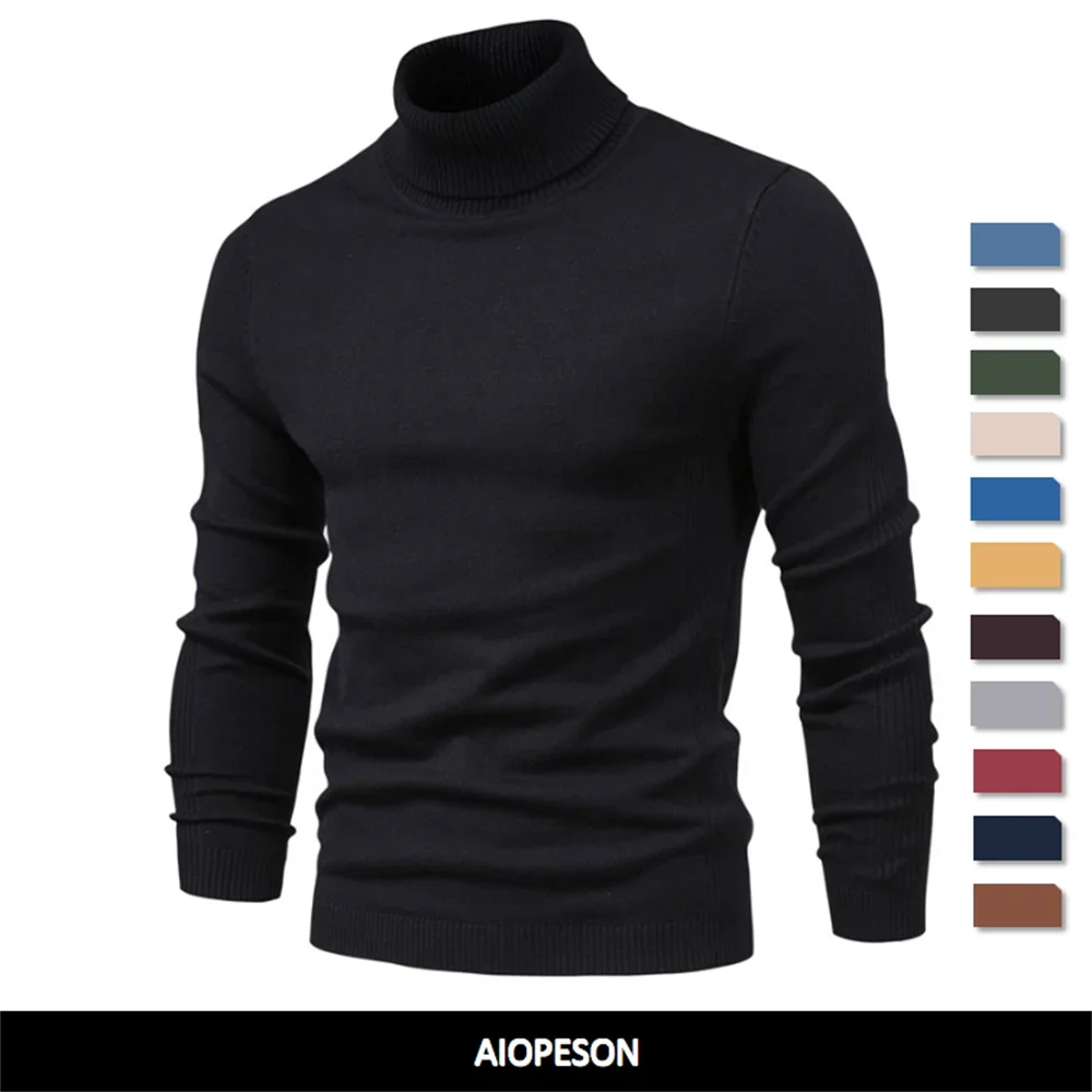 

2021 New Winter Men Turtleneck Sweater Casual Solid Color Warm Pullover High Quality Slim High Neck Long Sleeve Sweater Men