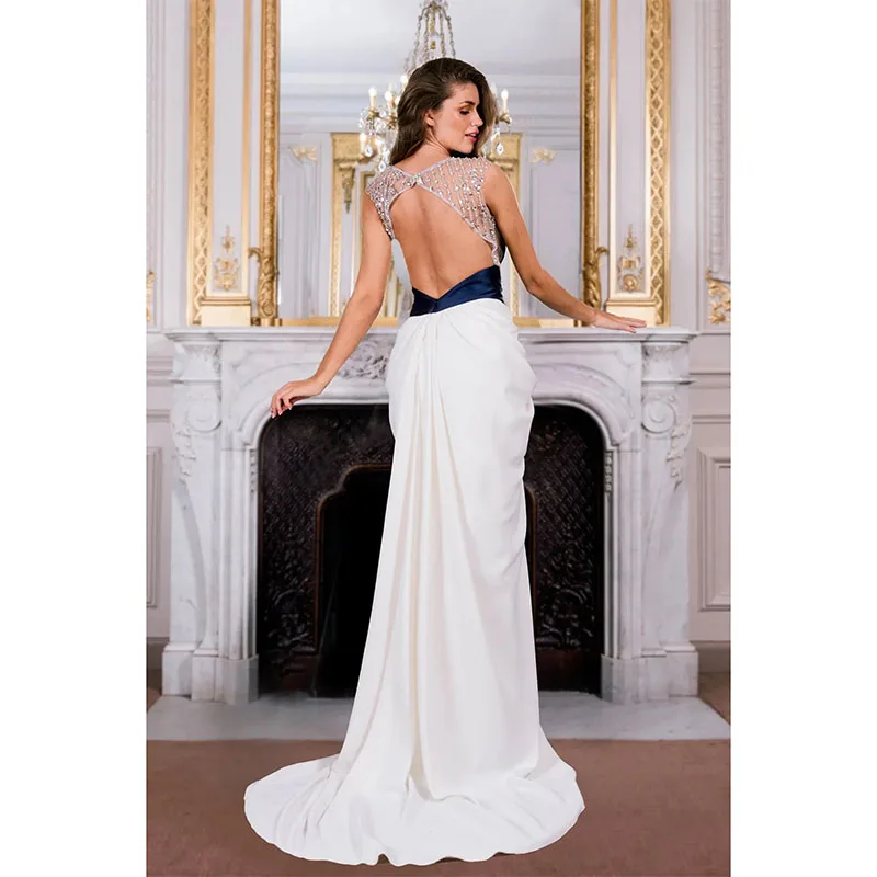 Customized Front Split Mermaid Evening Dresses Contrast Color With Beaded Celebrity Gown Backless Females Special Occasion Dress