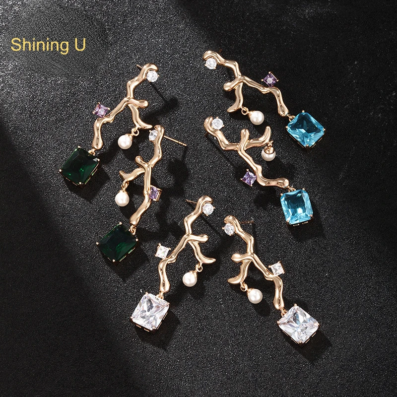 

Shining U Colored Gems Square Stone Dangle Earrings for Women Plated in 18K Gold Fashion Jewelry Gift